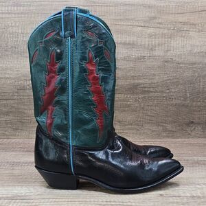 Vintage Code West Women's Sz 9.5M Black Green Red Leather Western Cowgirl Boots